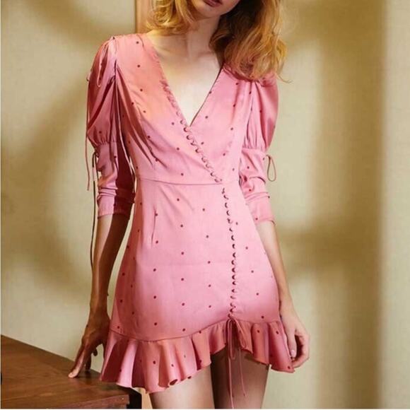 For Love And Lemons Dresses & Skirts - For Love and Lemons Pink Rosie Button Mini Dress
